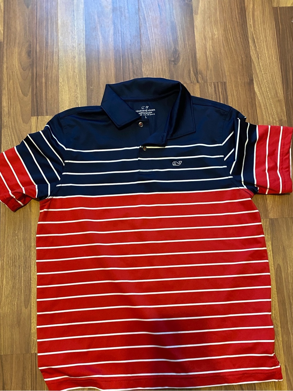 Vineyard Vines Boys' Navy, Red & White Striped Polo size large